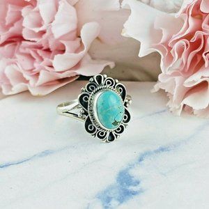 Vintage 925 Silver Adjustable Turquoise Ring 9.25